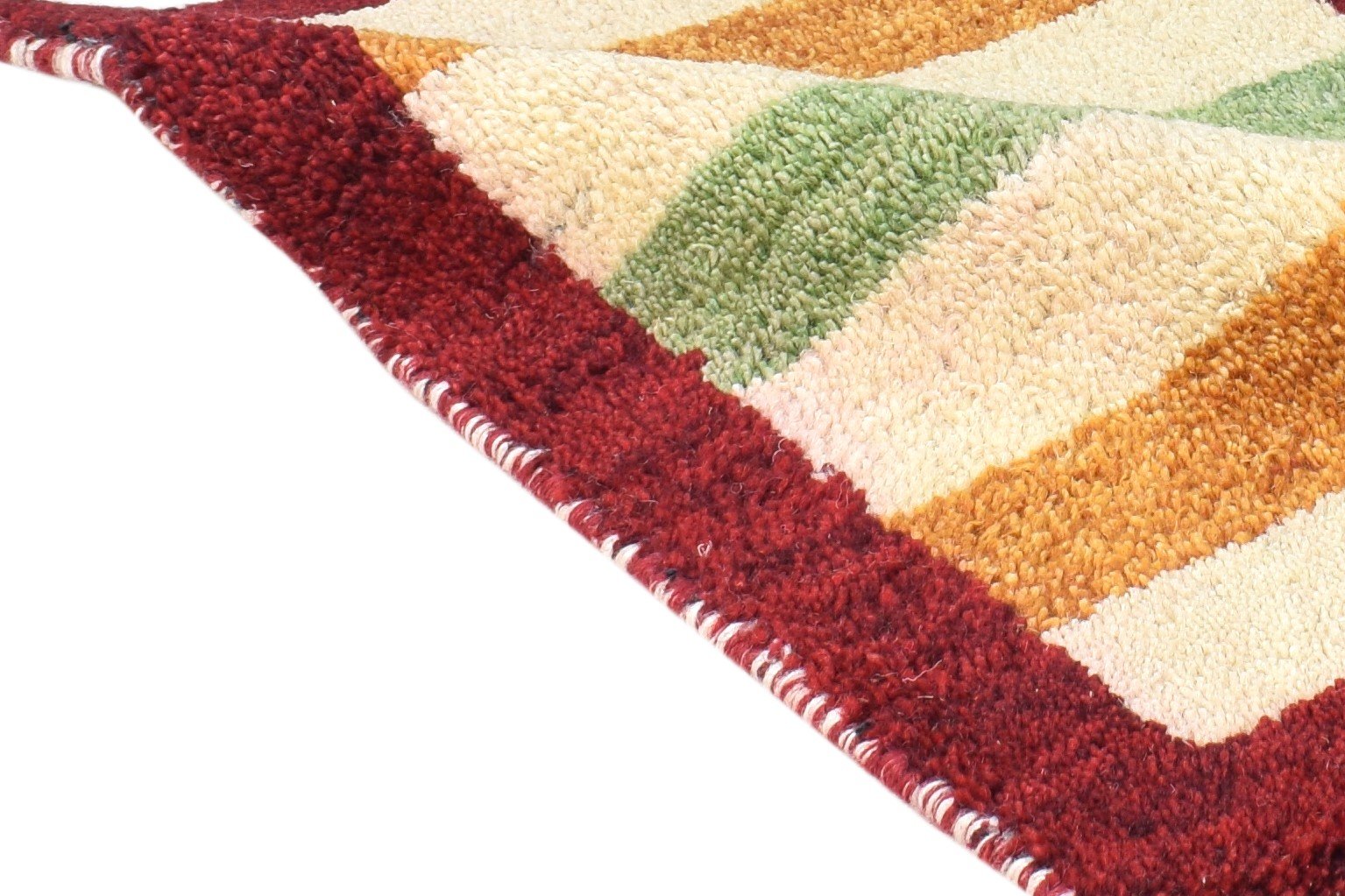 Ulrikaumeko Hand Knotted Cream Wool Rug 1' X 2' Southwestern Gabbeh Striped 7865058197653
