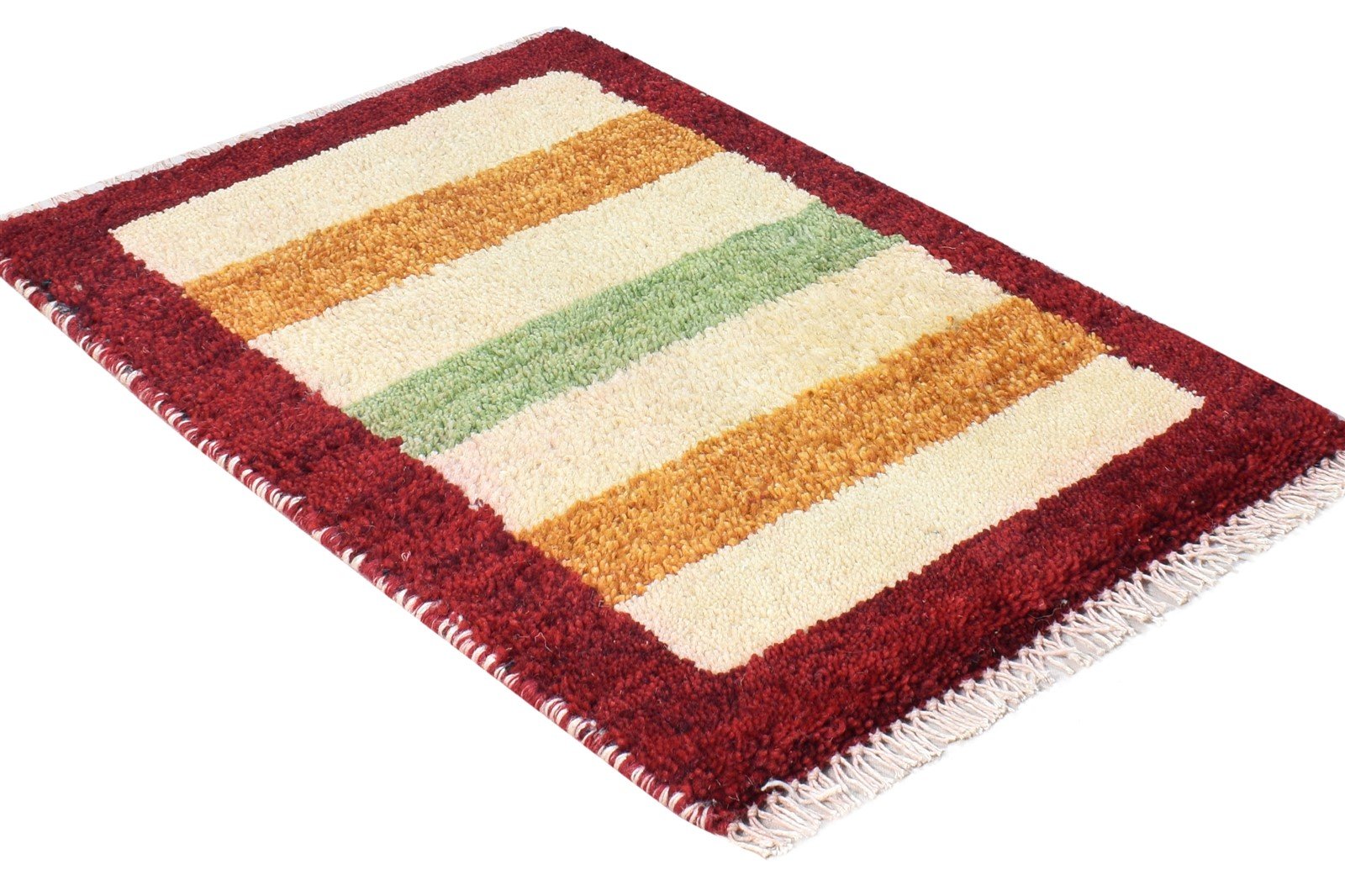 Ulrikaumeko Hand Knotted Cream Wool Rug 1' X 2' Southwestern Gabbeh Striped 7865058197653
