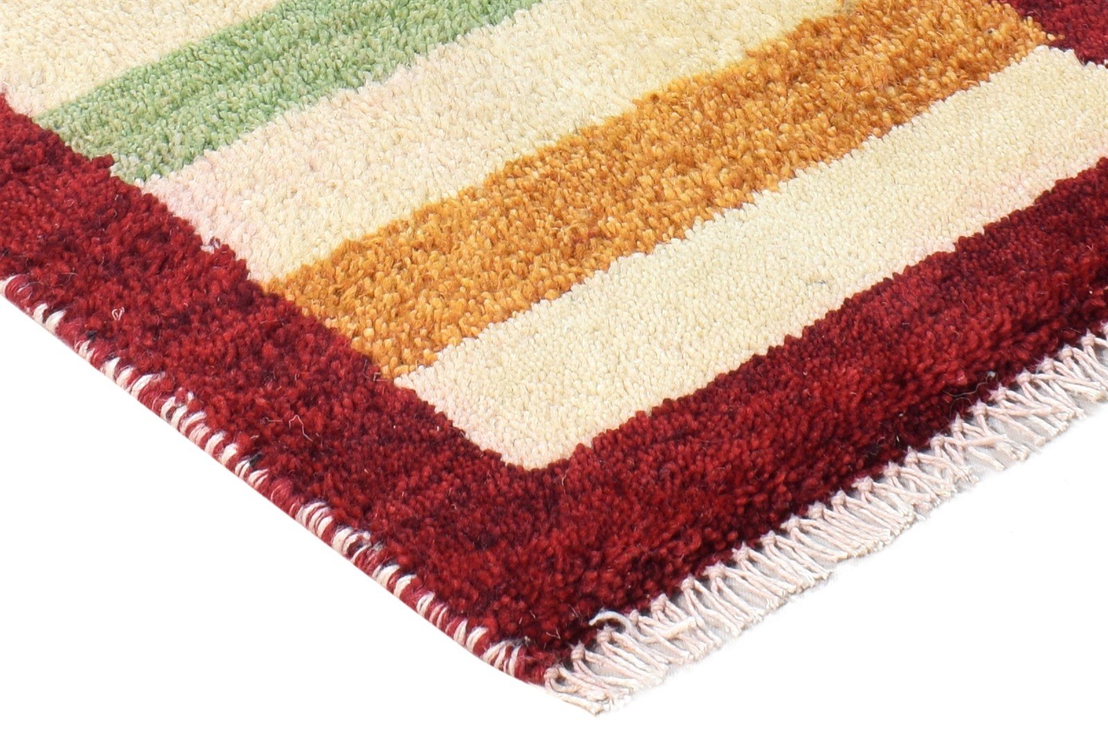 Ulrikaumeko Hand Knotted Cream Wool Rug 1' X 2' Southwestern Gabbeh Striped 7865058197653