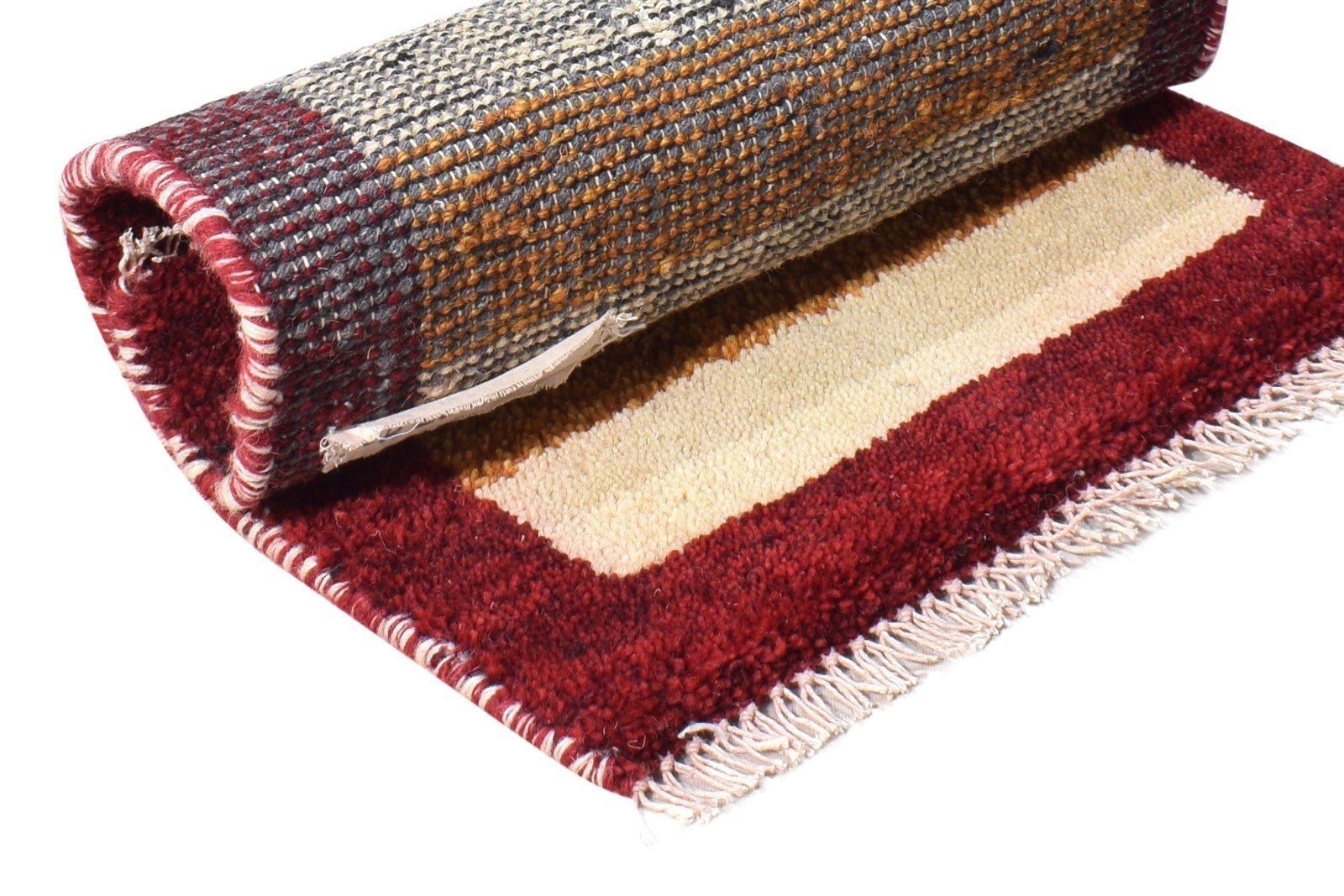 Ulrikaumeko Hand Knotted Cream Wool Rug 1' X 2' Southwestern Gabbeh Striped 7865058197653