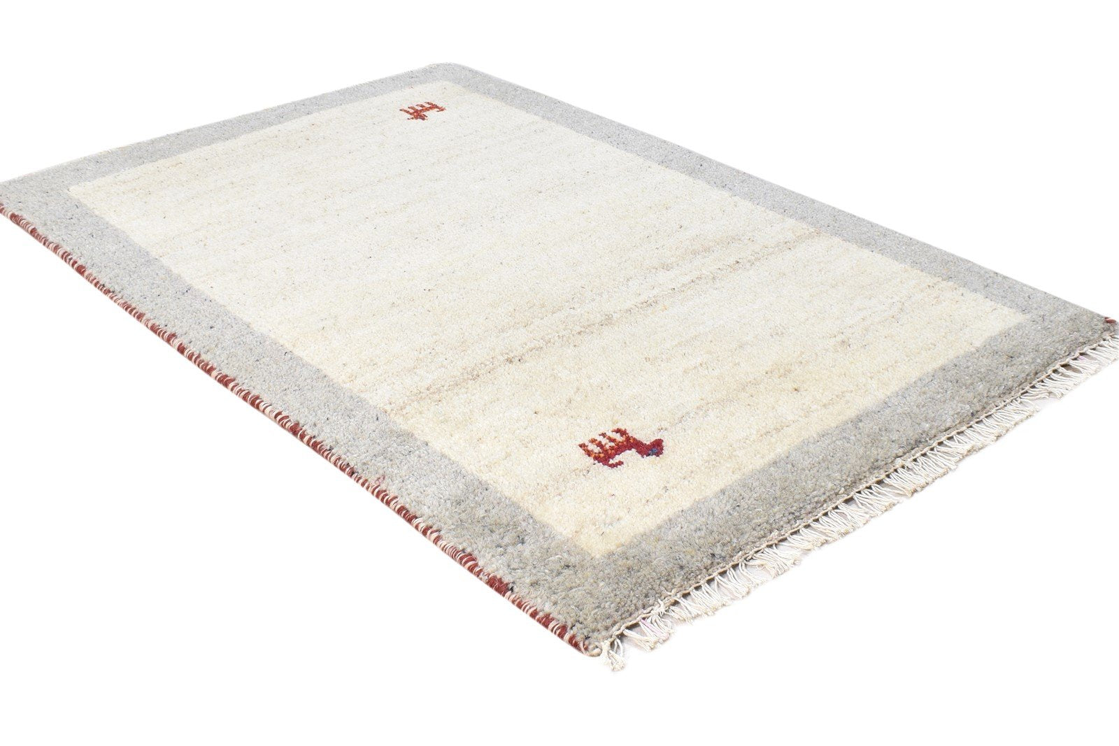 Hand Knotted Cream Wool Rug 2' X 3' Modern Scandinavian Bordered Small Carpet 7865063702677