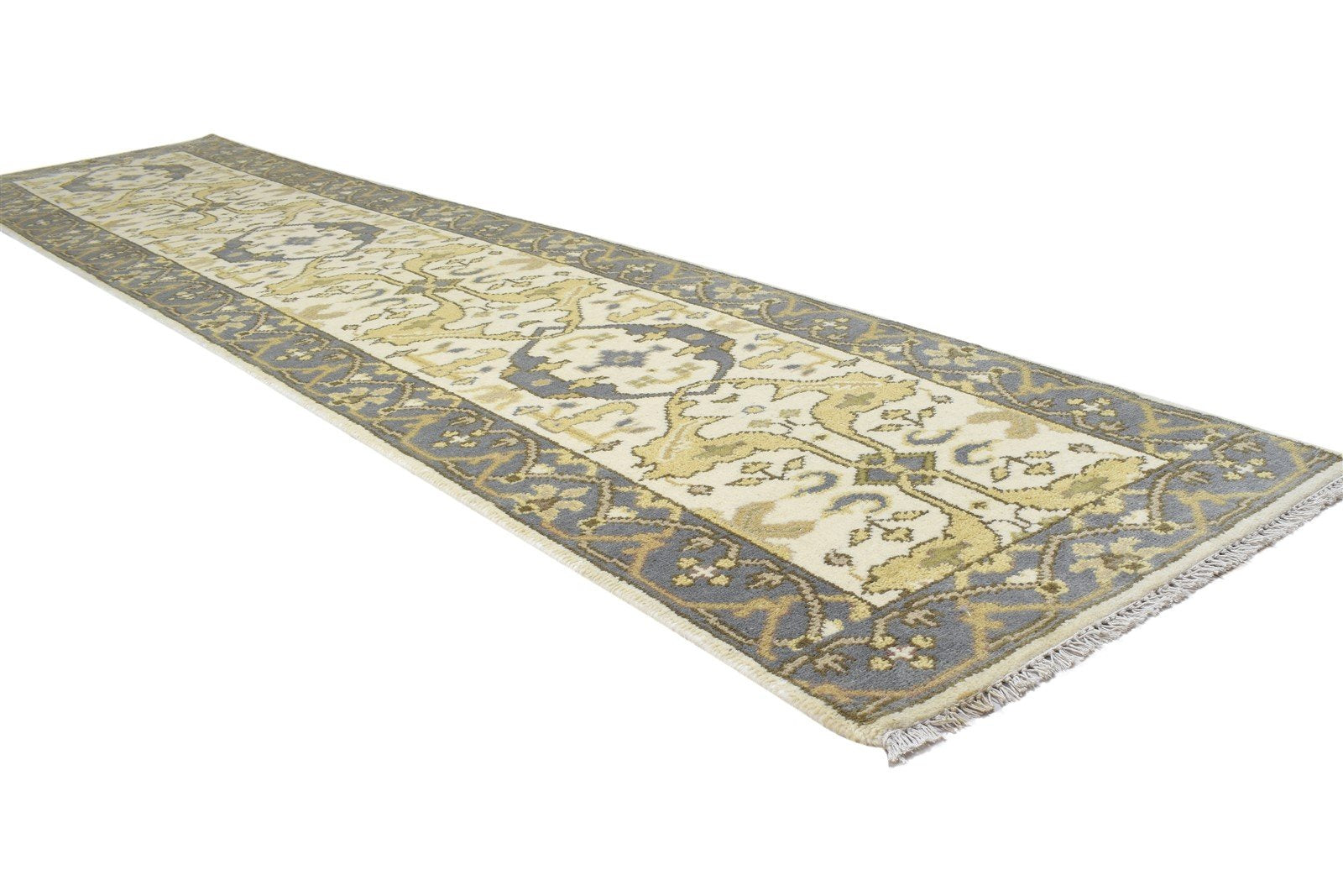 Hand Knotted Cream Wool Rug 3' X 12' Persian Oushak Oriental Small Runner 7864831803541