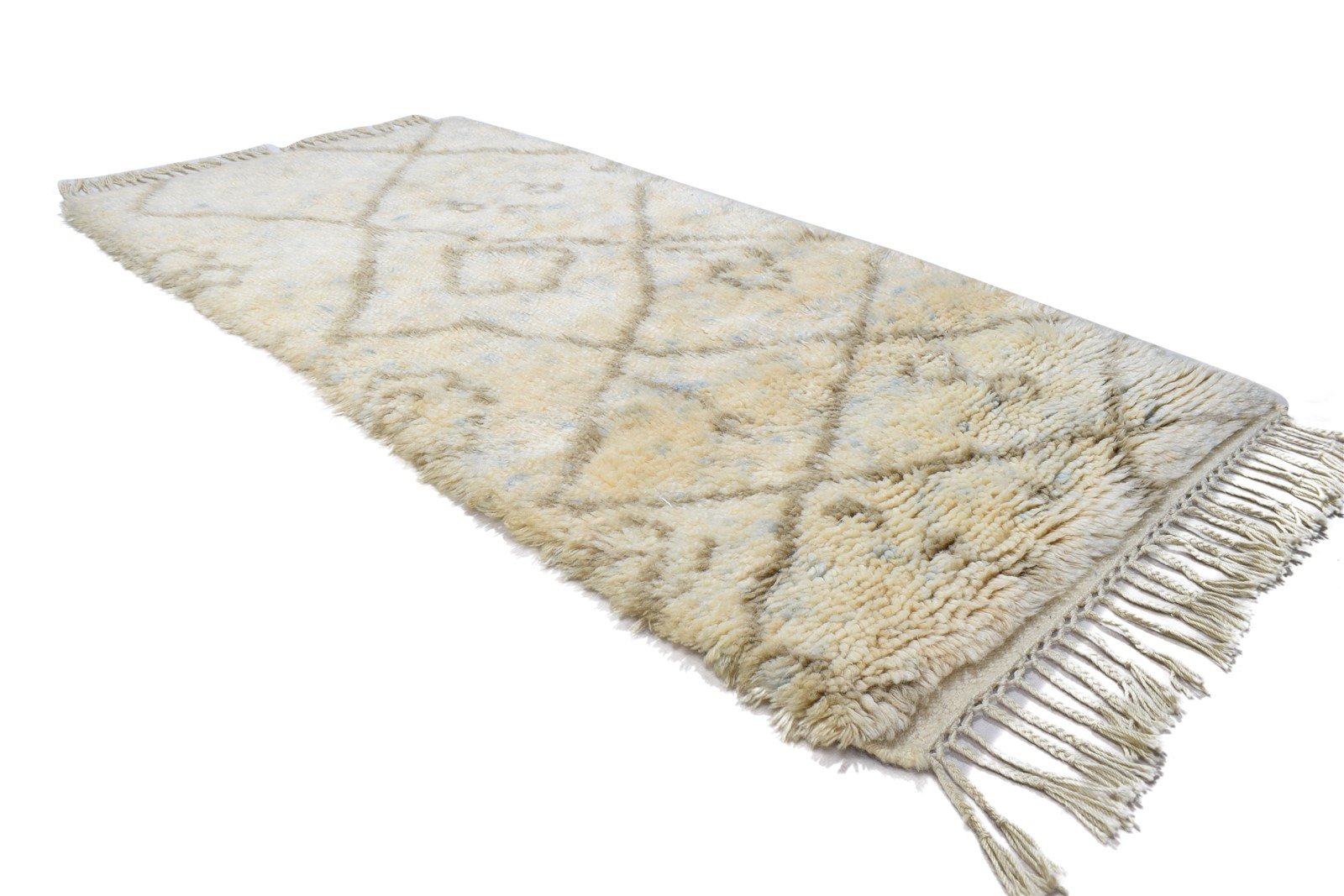 Hand Knotted Cream Wool Rug 3' X 5' Shag Moroccan Geometric Small Carpet 7864091771029