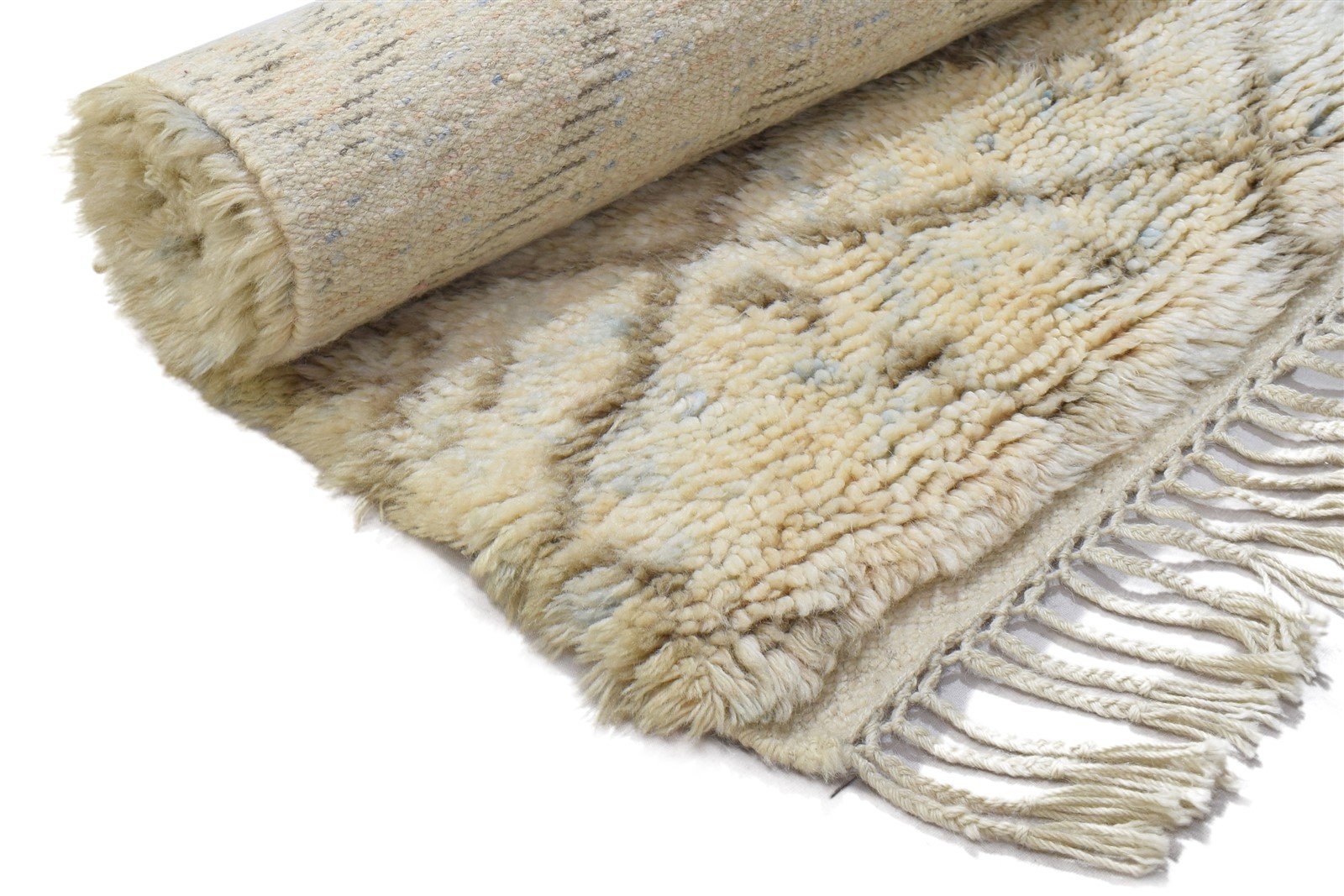 Hand Knotted Cream Wool Rug 3' X 5' Shag Moroccan Geometric Small Carpet 7864091771029