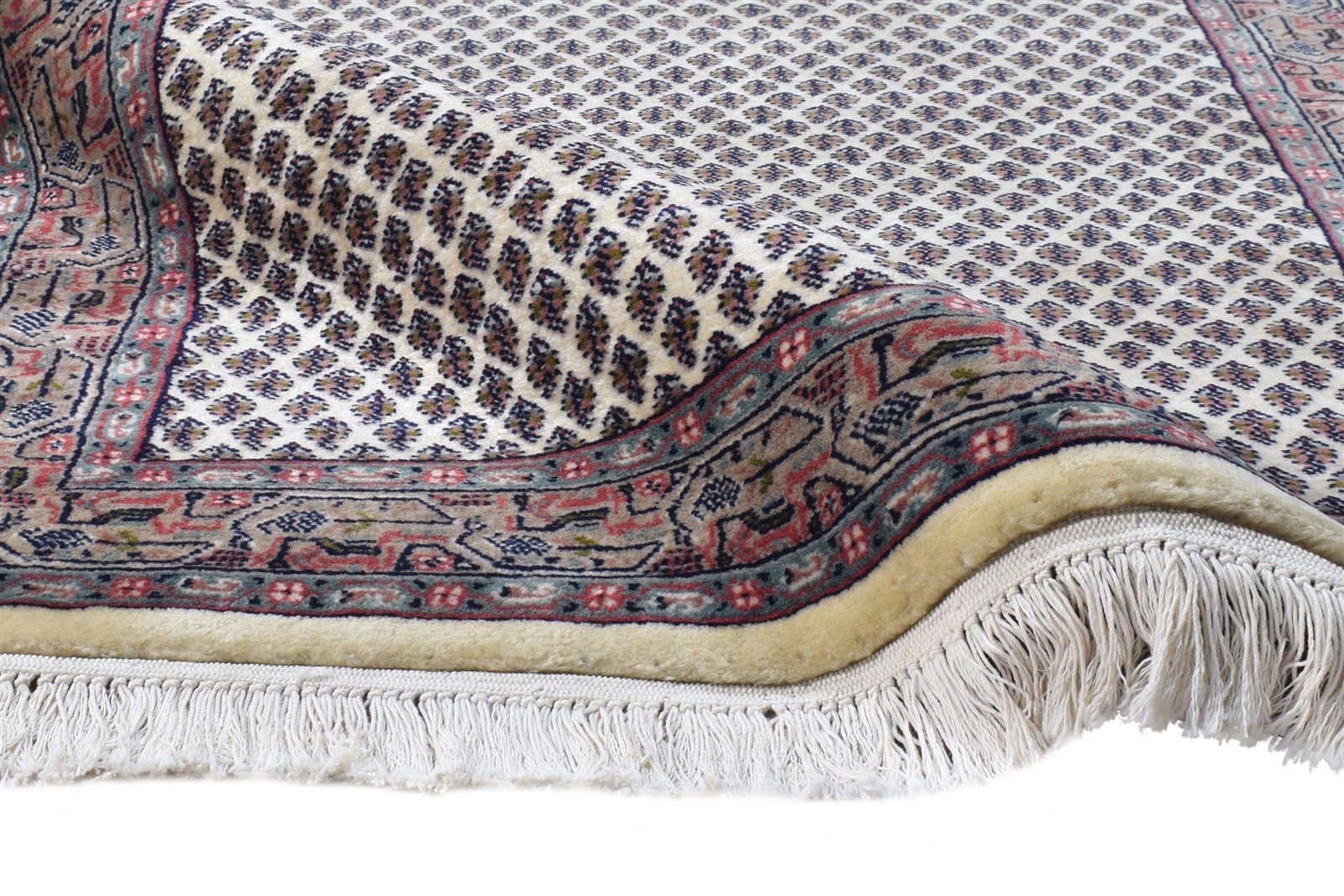 Hand Knotted Cream Wool Rug 3' X 8' Persian Qum Oriental Small Runner 7864680317077