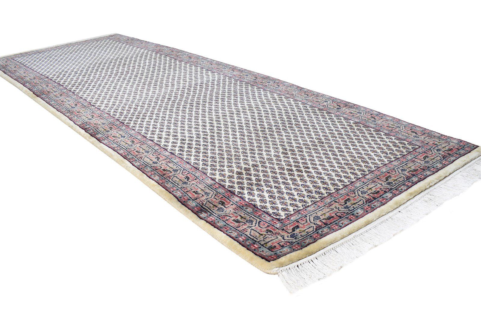Hand Knotted Cream Wool Rug 3' X 8' Persian Qum Oriental Small Runner 7864680317077