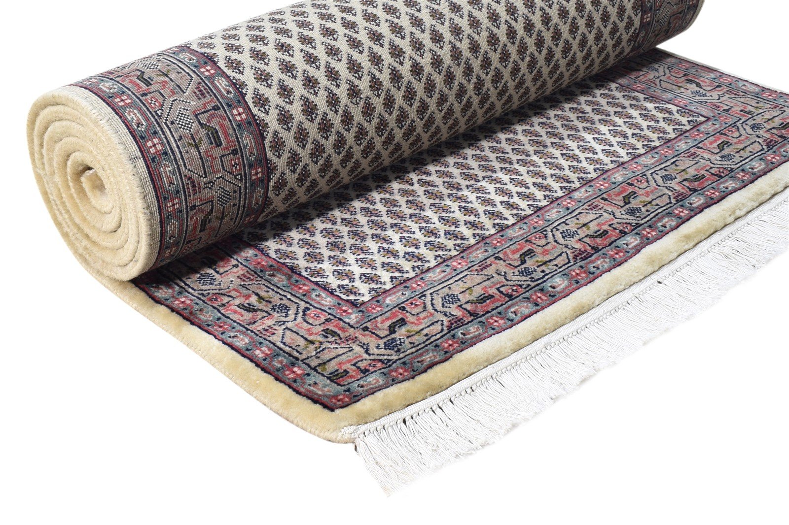 Hand Knotted Cream Wool Rug 3' X 8' Persian Qum Oriental Small Runner 7864680317077