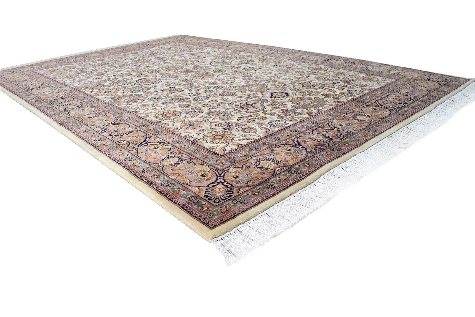 Hand Knotted Cream Wool Rug 7' X 10' Persian Kashan Oriental Large Carpet 7864641126549