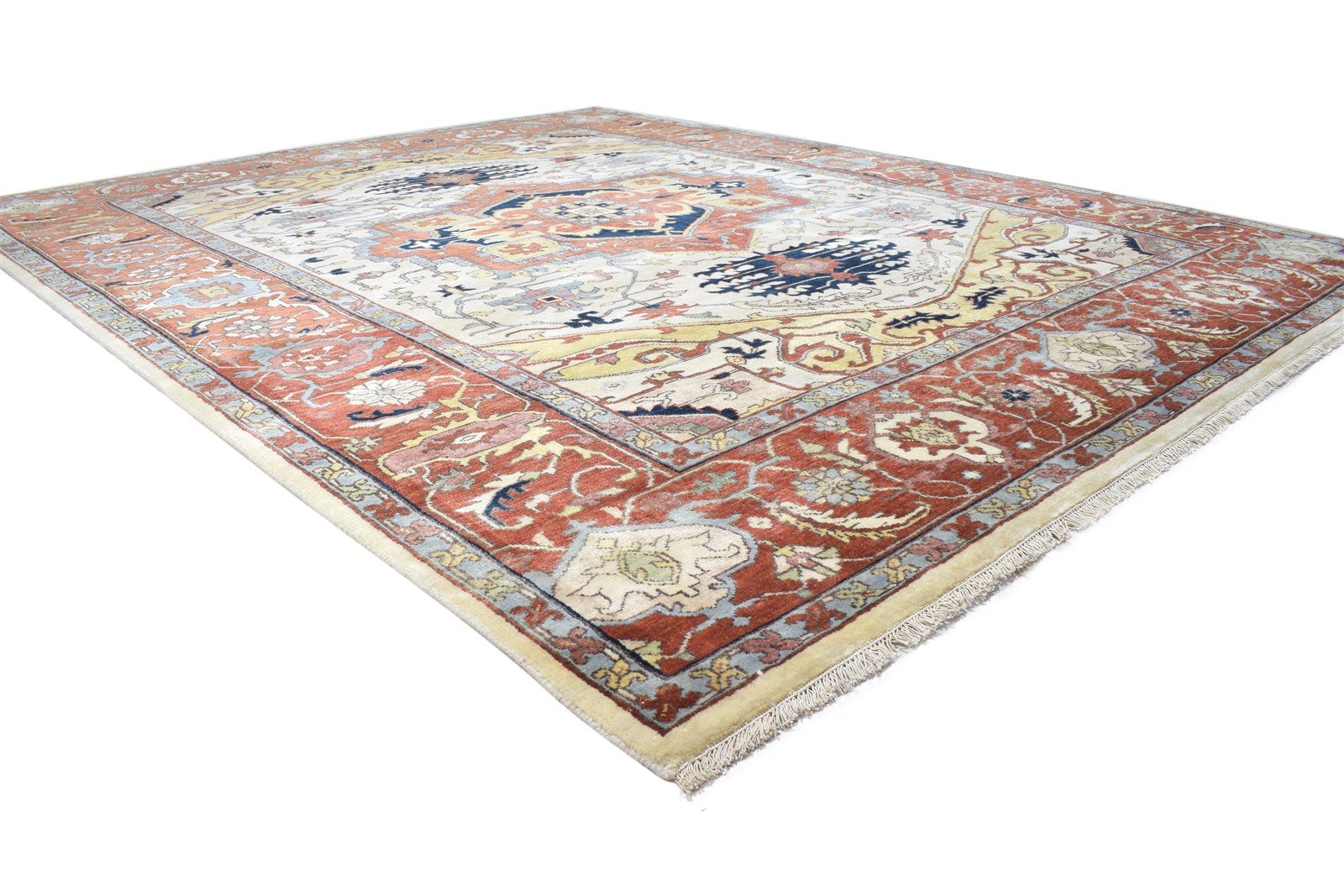 Hand Knotted Cream Wool Rug 8' X 10' Persian Serapi Oriental Large Carpet 7864193876117