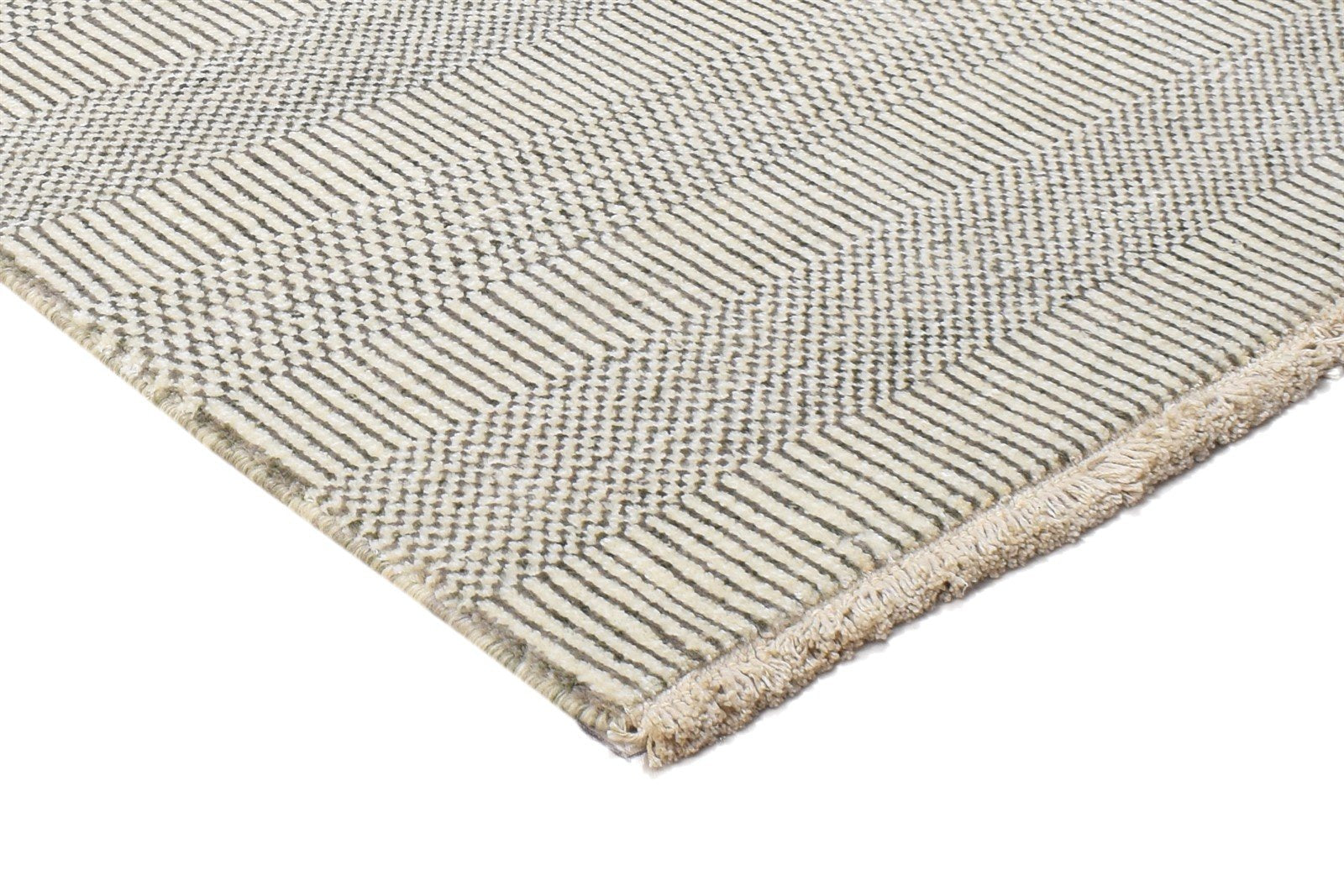 Hand Knotted Cream Wool / Silk Rug 2X3 Modern Scandinavian Grass Trellis Small 7864196628629