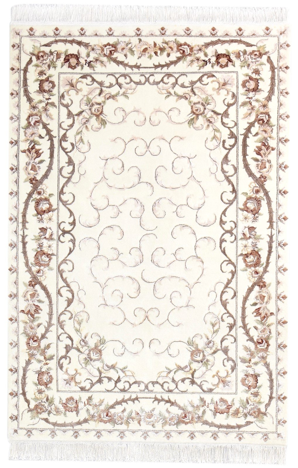 Hand Knotted Cream Wool / Silk Rug 4X6 Persian Abbuson Oriental Room Size 7865126944917