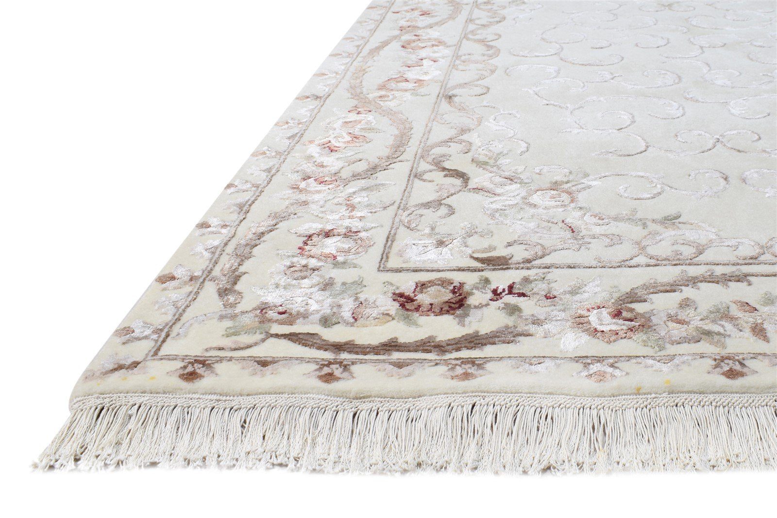 Hand Knotted Cream Wool / Silk Rug 4X6 Persian Abbuson Oriental Room Size 7865126944917