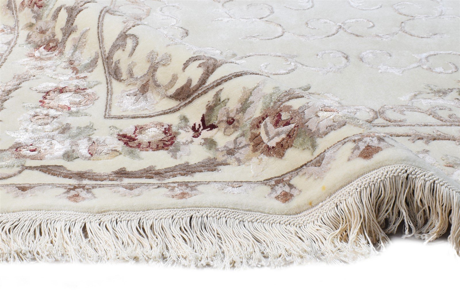 Hand Knotted Cream Wool / Silk Rug 4X6 Persian Abbuson Oriental Room Size 7865126944917