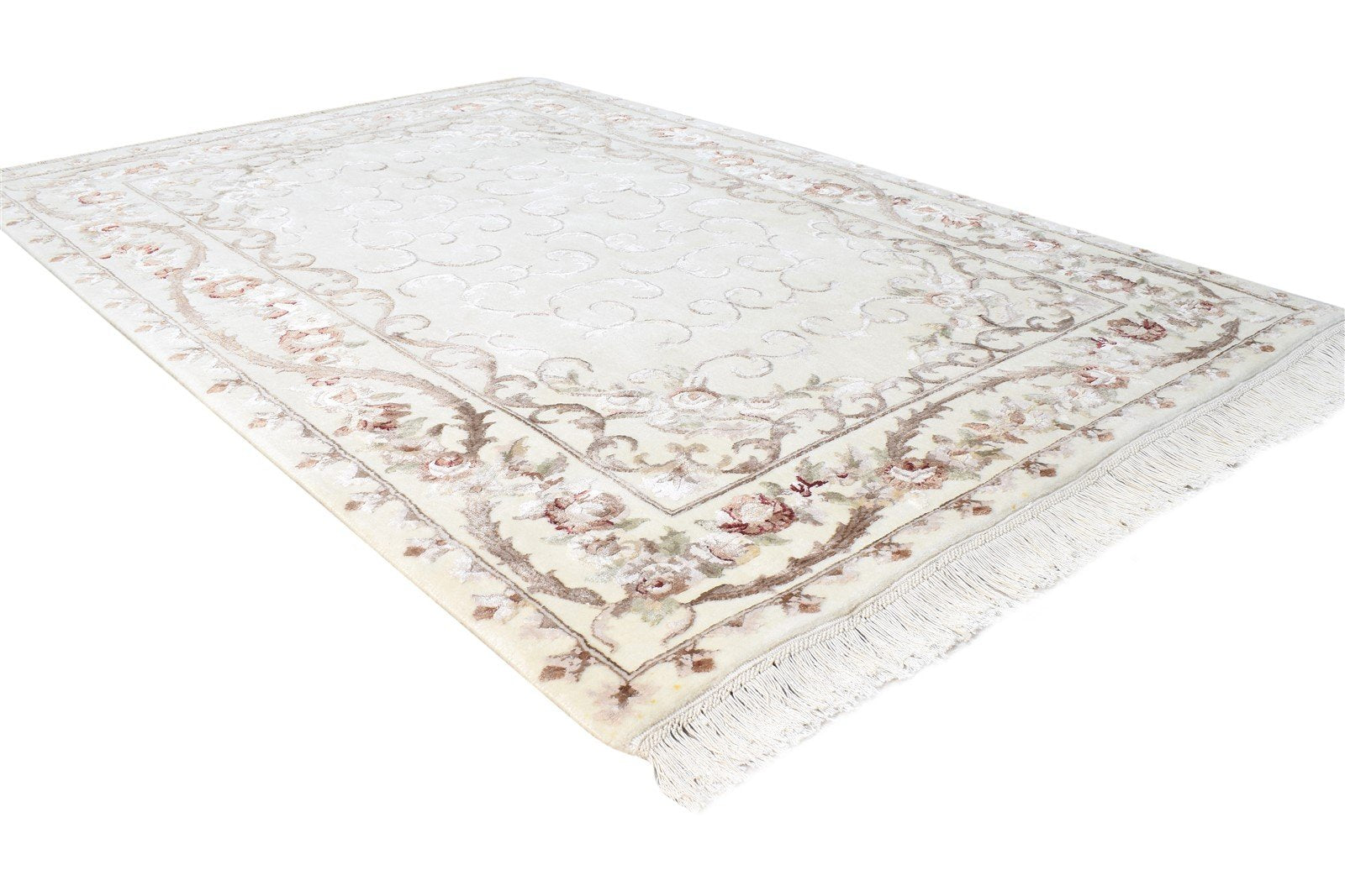 Hand Knotted Cream Wool / Silk Rug 4X6 Persian Abbuson Oriental Room Size 7865126944917