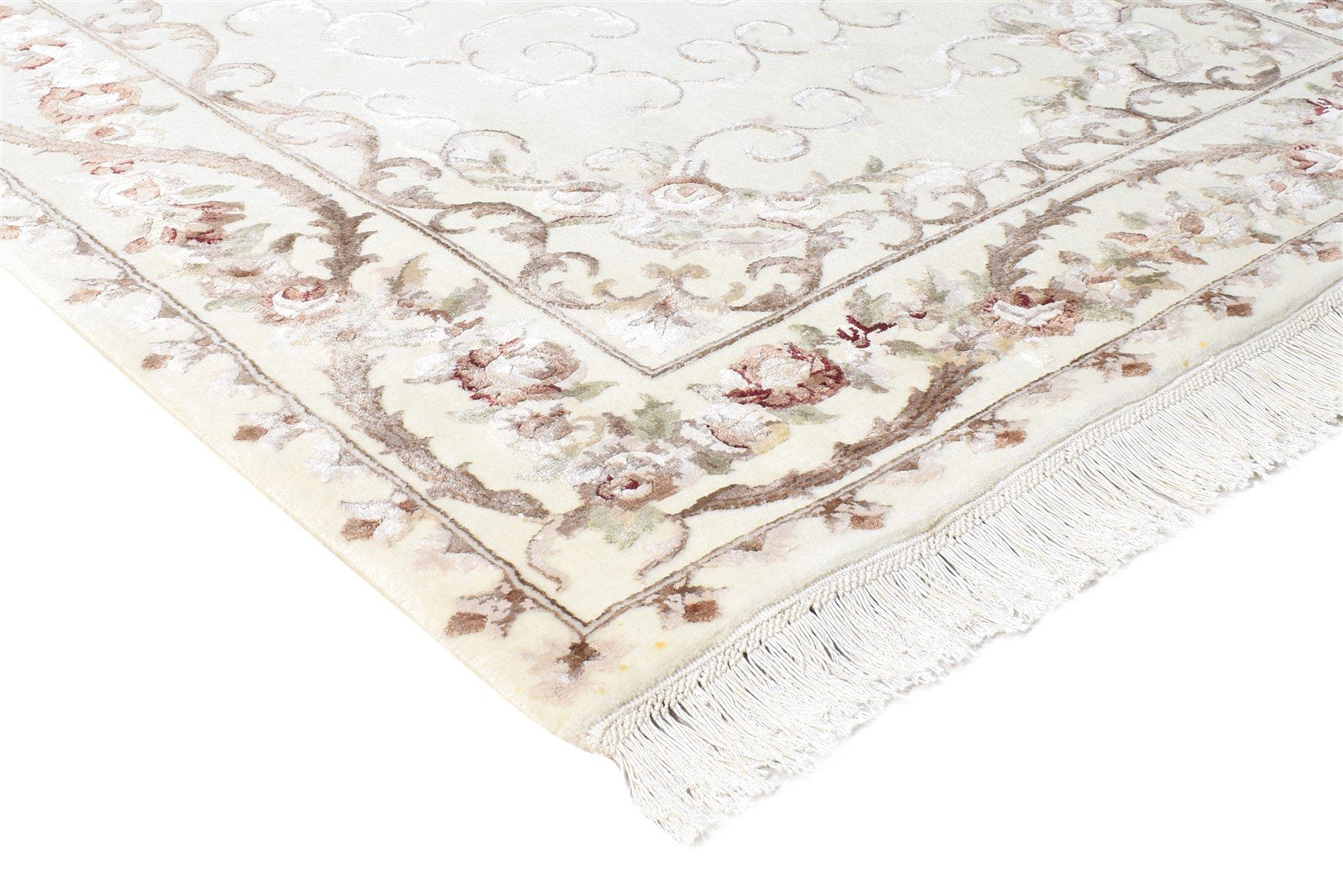 Hand Knotted Cream Wool / Silk Rug 4X6 Persian Abbuson Oriental Room Size 7865126944917