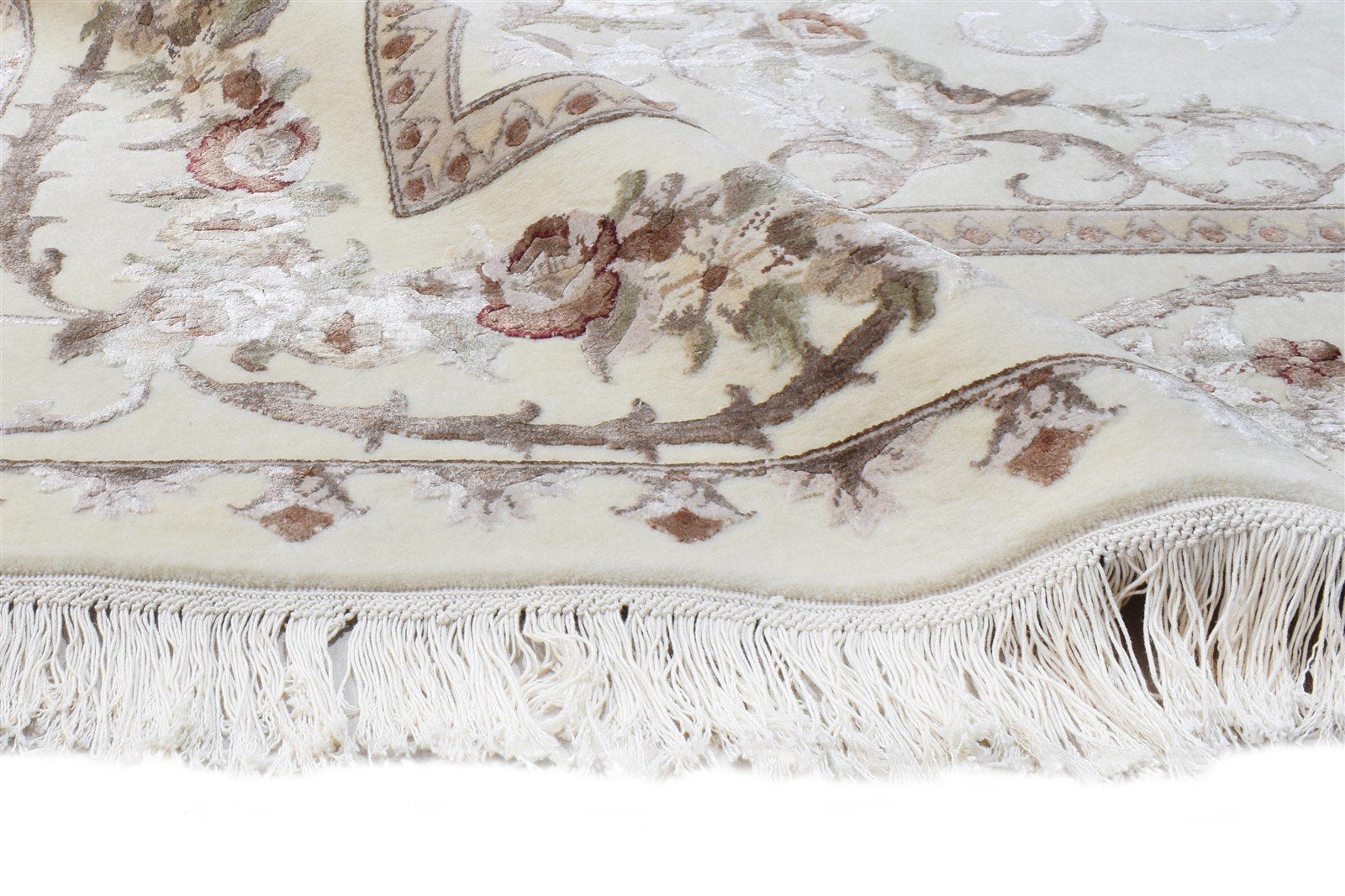 Hand Knotted Cream Wool / Silk Rug 6X10 Persien Abbuson Oriental Large Carpet 7865126125717