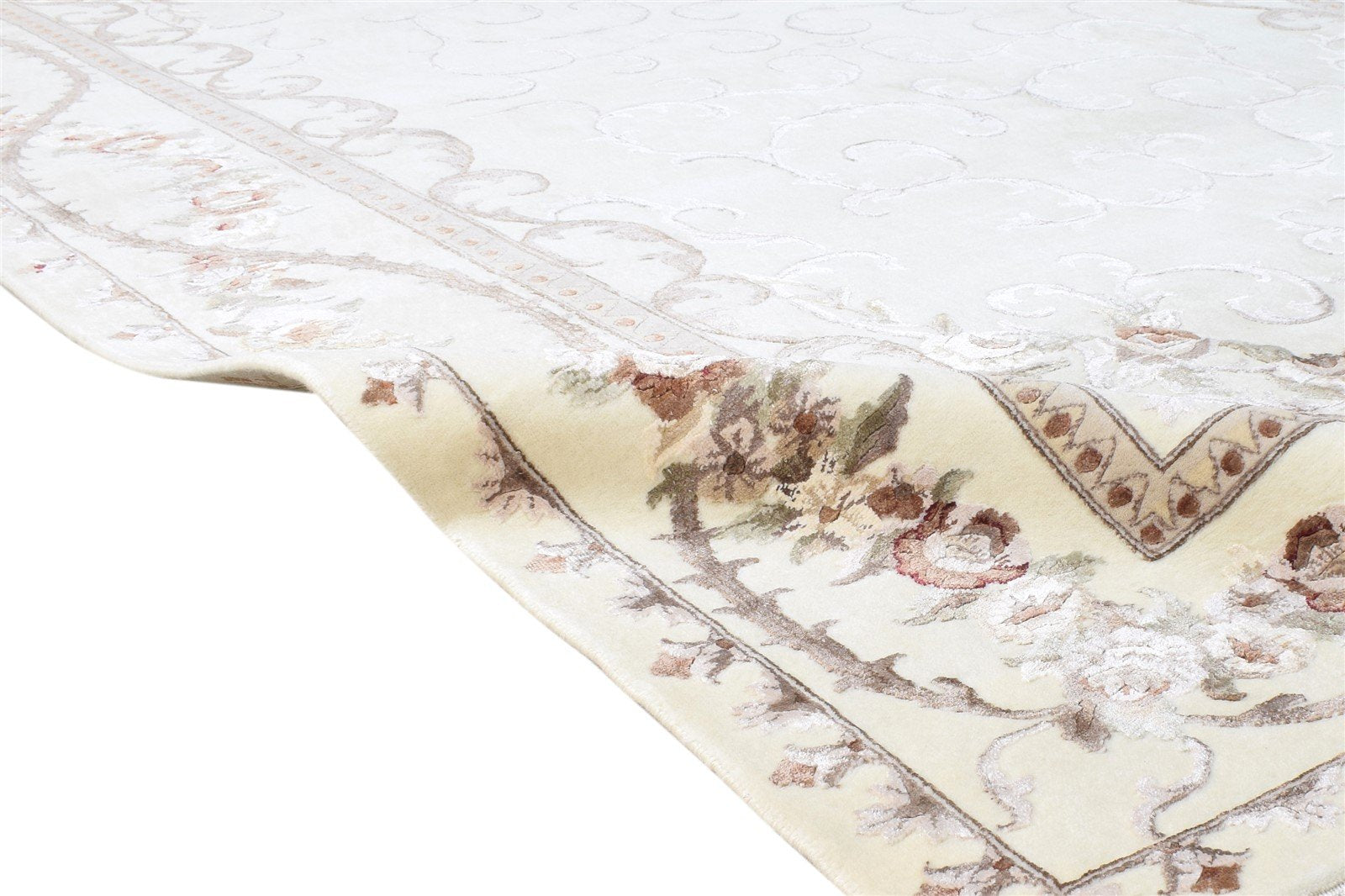 Hand Knotted Cream Wool / Silk Rug 6X10 Persien Abbuson Oriental Large Carpet 7865126125717