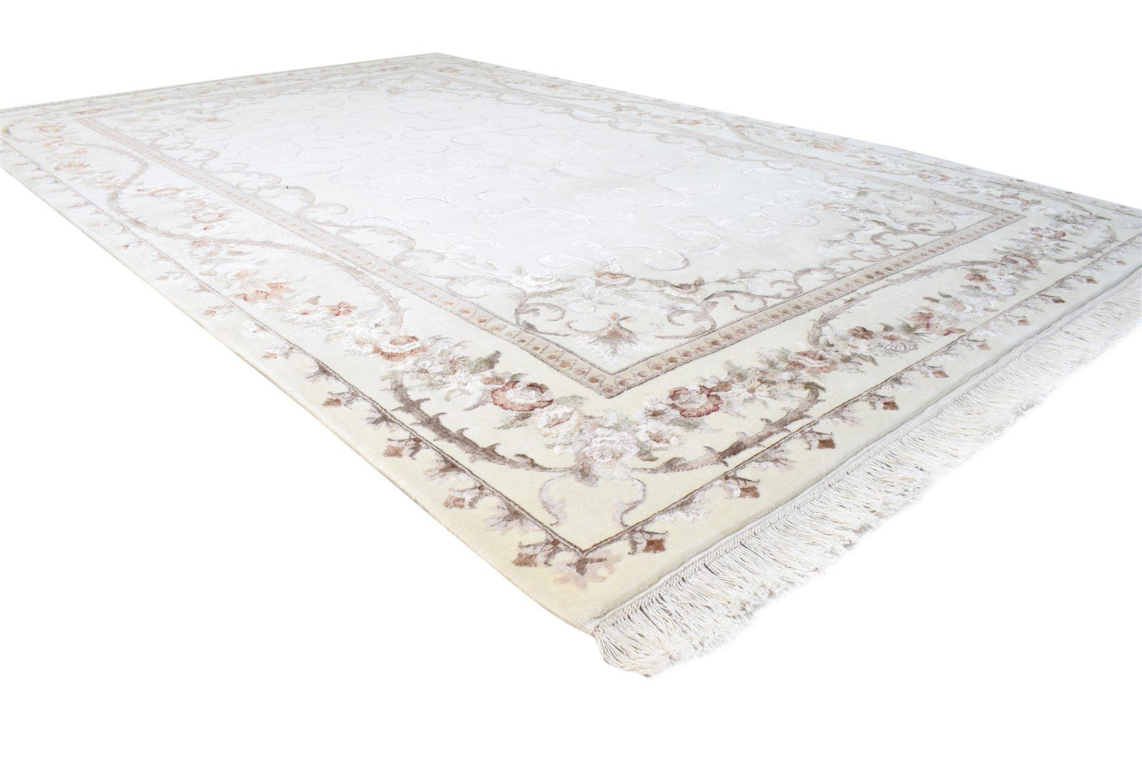 Hand Knotted Cream Wool / Silk Rug 6X10 Persien Abbuson Oriental Large Carpet 7865126125717