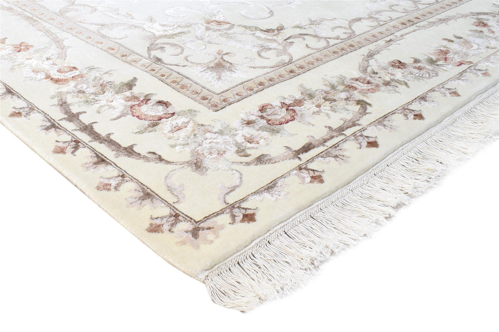 Hand Knotted Cream Wool / Silk Rug 6X10 Persien Abbuson Oriental Large Carpet 7865126125717