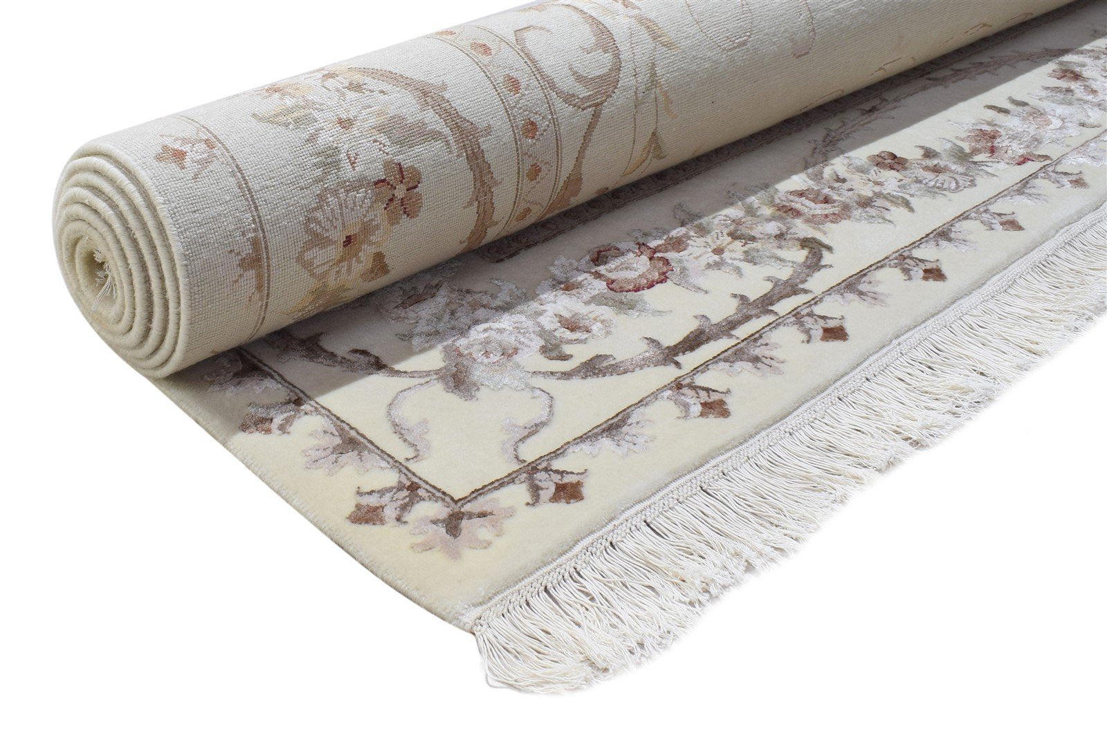 Hand Knotted Cream Wool / Silk Rug 6X10 Persien Abbuson Oriental Large Carpet 7865126125717