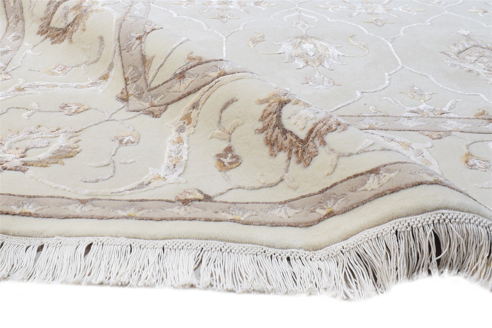 Hand Knotted Cream Wool / Silk Rug 6X8 Persien Abbuson Oriental Room Size 7865125404821