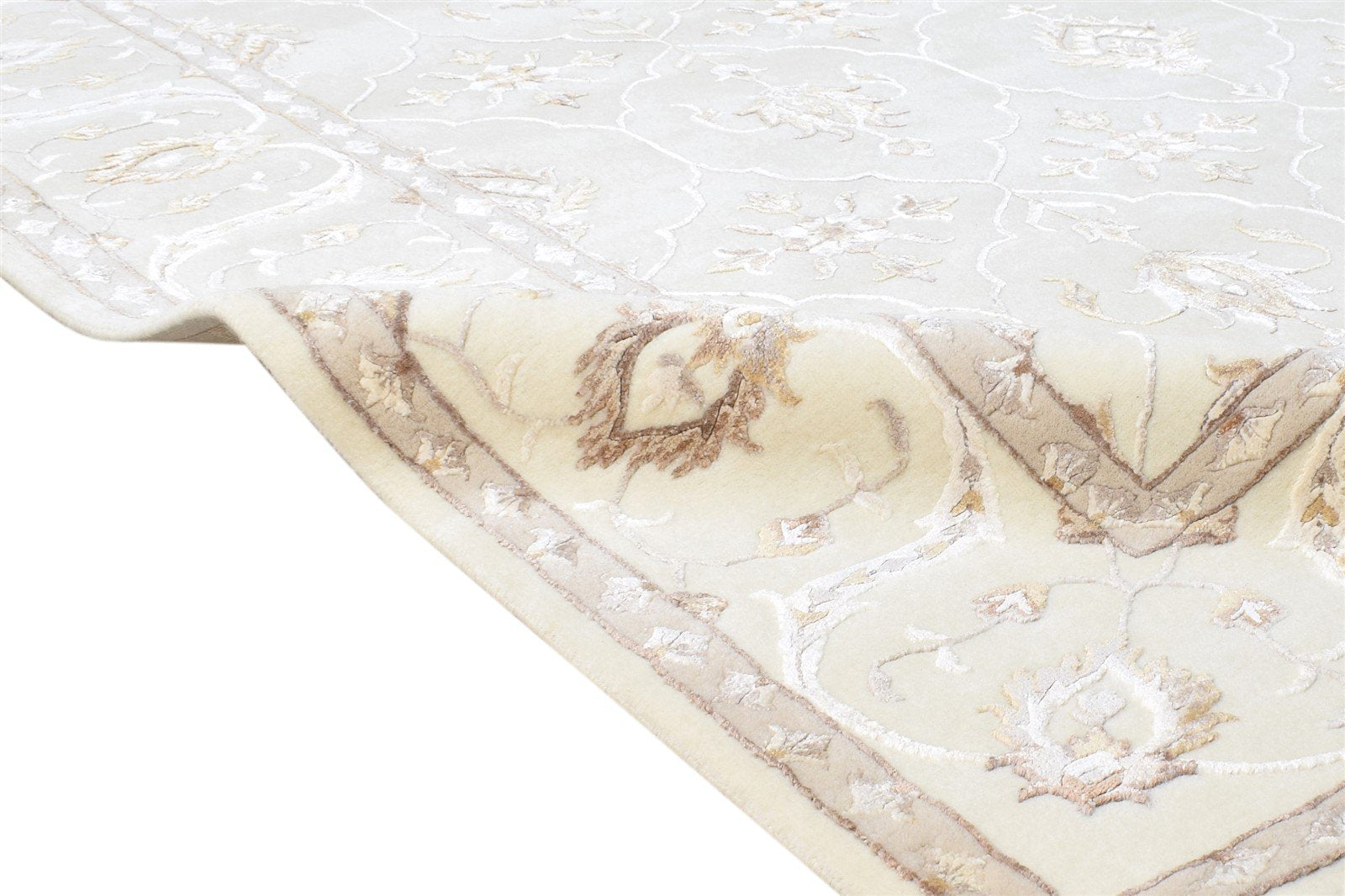 Hand Knotted Cream Wool / Silk Rug 6X8 Persien Abbuson Oriental Room Size 7865125404821