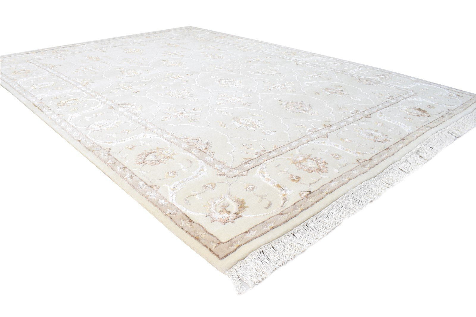 Hand Knotted Cream Wool / Silk Rug 6X8 Persien Abbuson Oriental Room Size 7865125404821