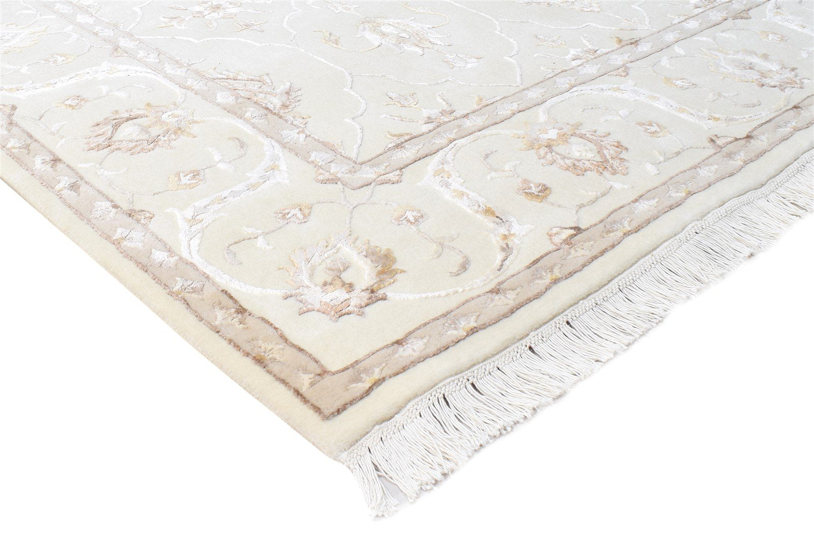 Hand Knotted Cream Wool / Silk Rug 6X8 Persien Abbuson Oriental Room Size 7865125404821