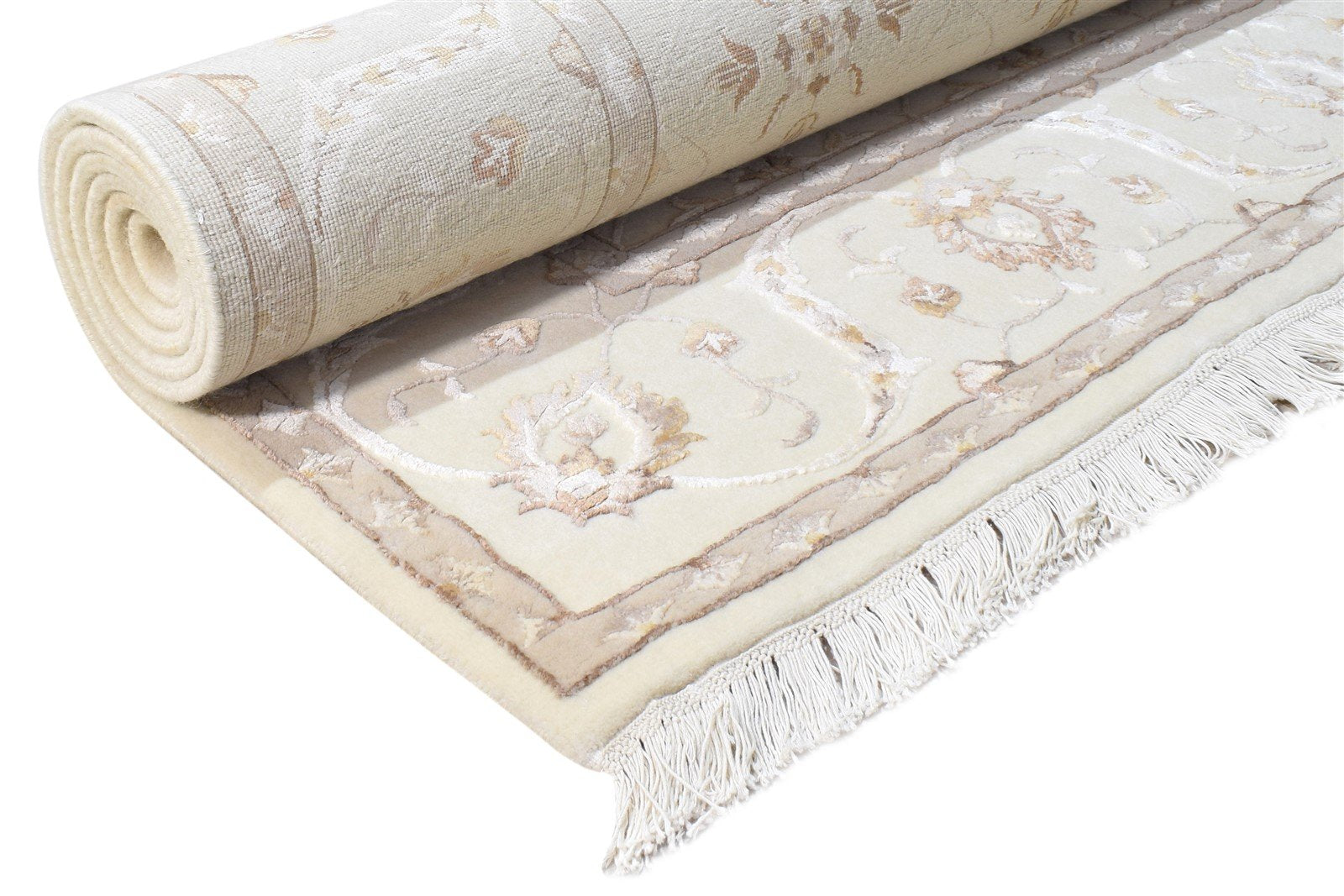 Hand Knotted Cream Wool / Silk Rug 6X8 Persien Abbuson Oriental Room Size 7865125404821