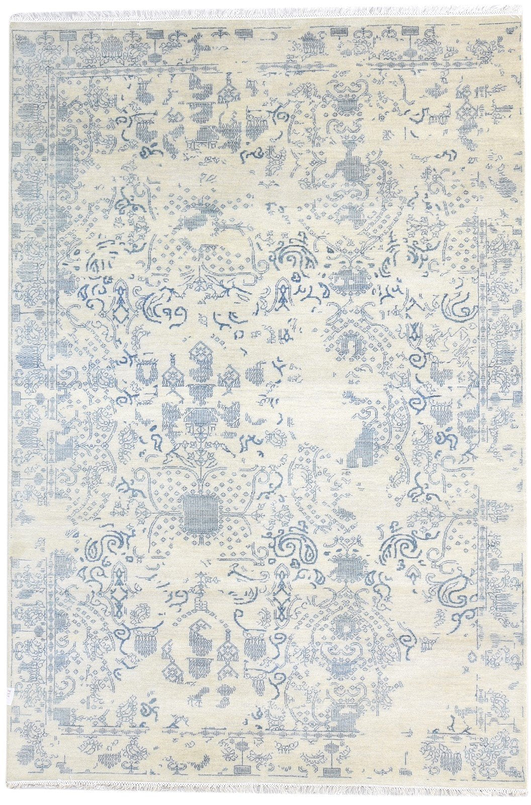 Hand Knotted Cream Wool / Silk Rug 6X9 Modern Oriental Abstract Room Size 7864621236373