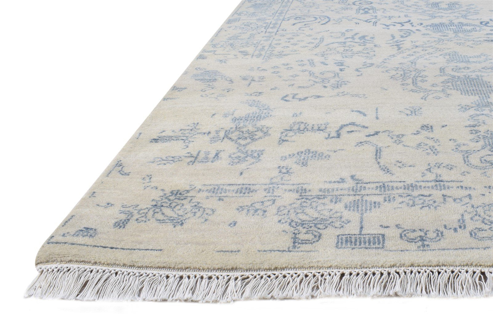 Hand Knotted Cream Wool / Silk Rug 6X9 Modern Oriental Abstract Room Size 7864621236373