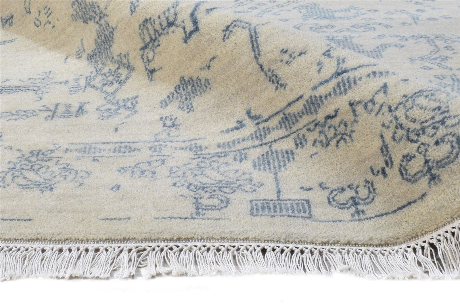 Hand Knotted Cream Wool / Silk Rug 6X9 Modern Oriental Abstract Room Size 7864621236373