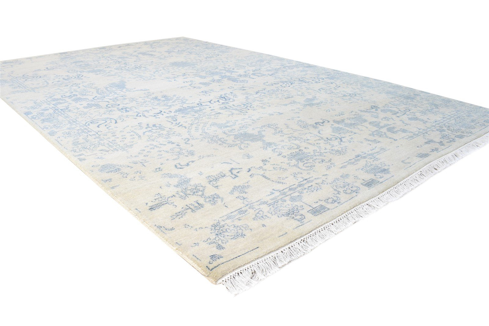 Hand Knotted Cream Wool / Silk Rug 6X9 Modern Oriental Abstract Room Size 7864621236373