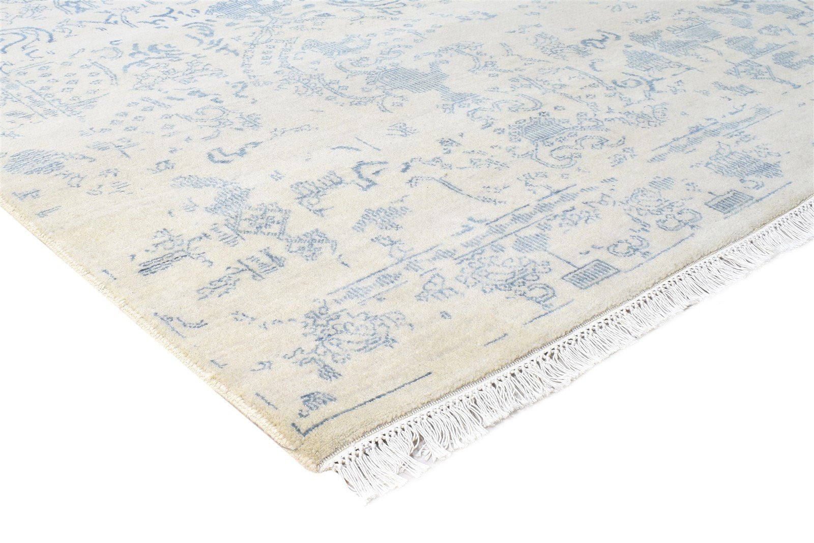 Hand Knotted Cream Wool / Silk Rug 6X9 Modern Oriental Abstract Room Size 7864621236373