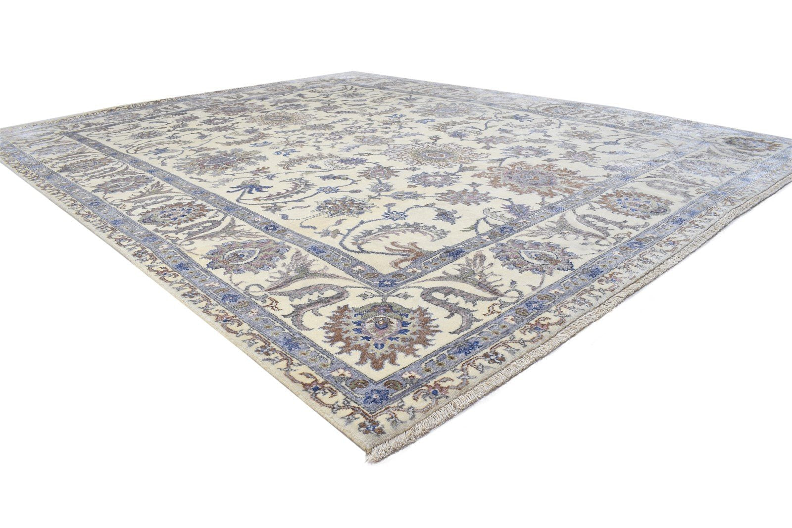 Hand Knotted Cream Wool Silk Rug 8' X 10' Persian Oushak Oriental Large Carpet 7864320721045