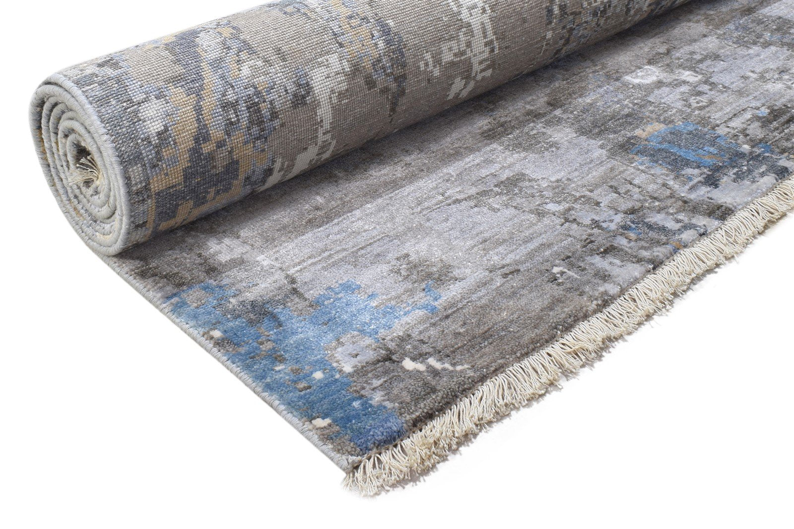 Hand Knotted Dark Grey Silk Rug 8' X 10' Modern Indian Abstract Large Carpet 7864319017109