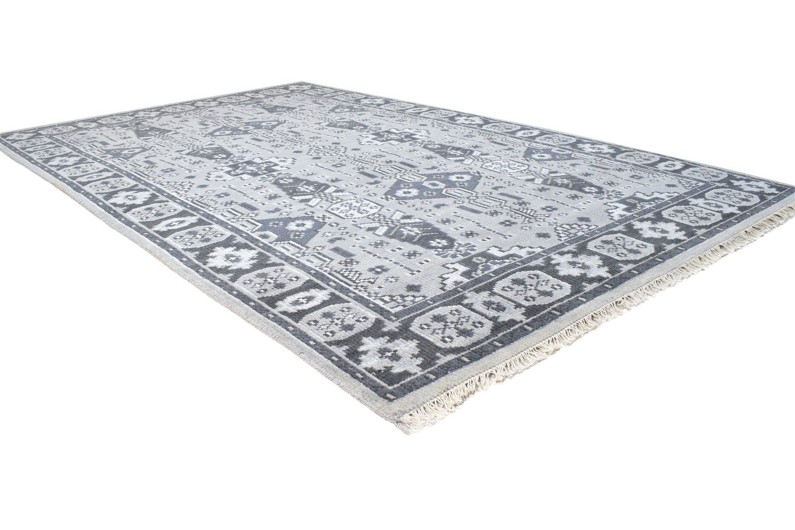 Hand Knotted Dark Grey Wool / Silk Rug 5X8 Persian Kazak Oriental Room Size 7864799821973