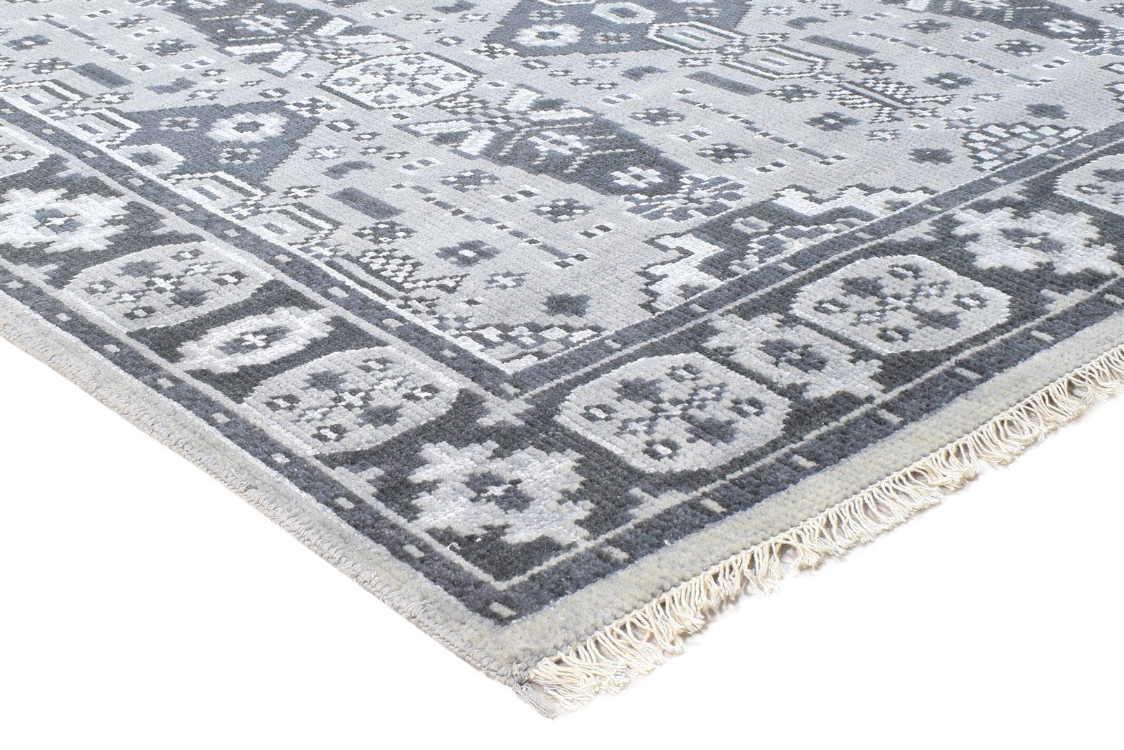 Hand Knotted Dark Grey Wool / Silk Rug 5X8 Persian Kazak Oriental Room Size 7864799821973