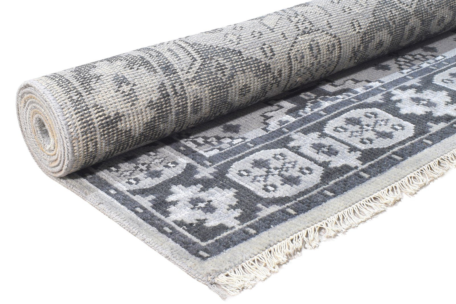 Hand Knotted Dark Grey Wool / Silk Rug 5X8 Persian Kazak Oriental Room Size 7864799821973