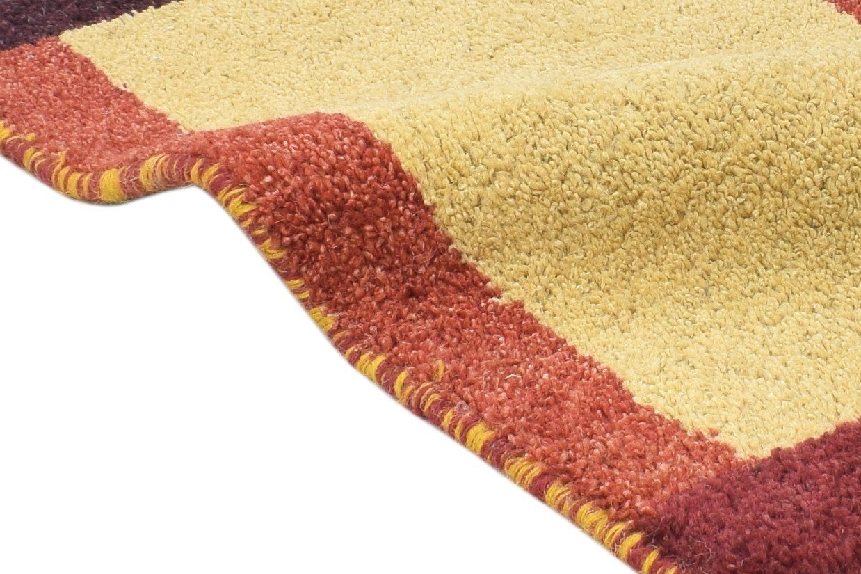 Sandhana Hand Knotted Gold Wool Rug 1' X 2' Tribal Gabbeh Southwestern 7864498651285