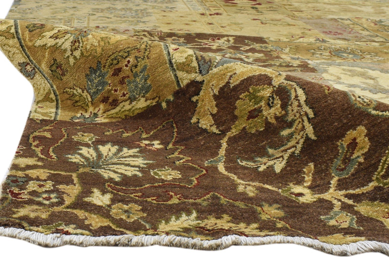 Hand Knotted Gold Wool Rug 6' X 9' Modern Oriental Patchwork Room Size Carpet 7860693794965