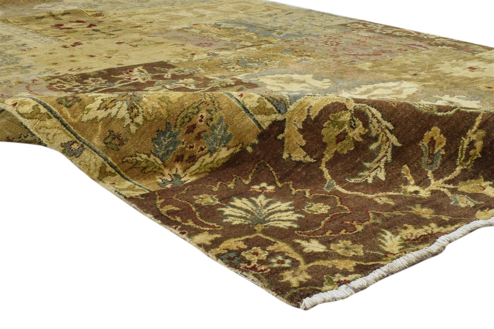 Hand Knotted Gold Wool Rug 6' X 9' Modern Oriental Patchwork Room Size Carpet 7860693794965