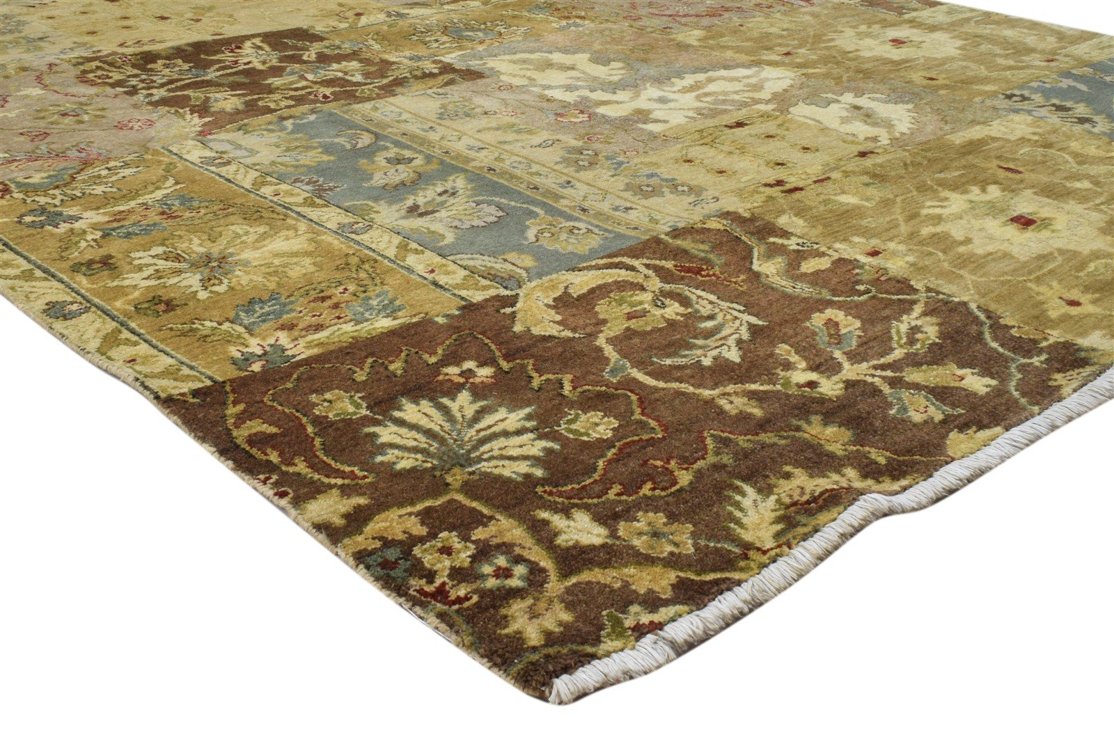Hand Knotted Gold Wool Rug 6' X 9' Modern Oriental Patchwork Room Size Carpet 7860693794965