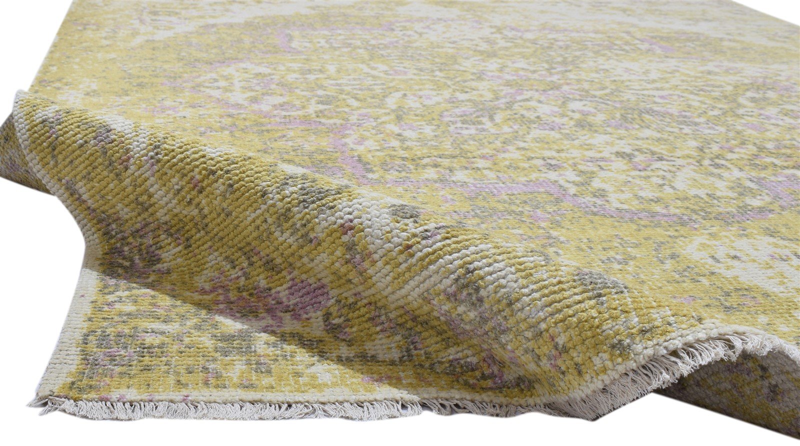 Hand Knotted Gold Wool Rug 6X9 Persian Heriz-Indian Distressed Room Size Carpet 7864082432149