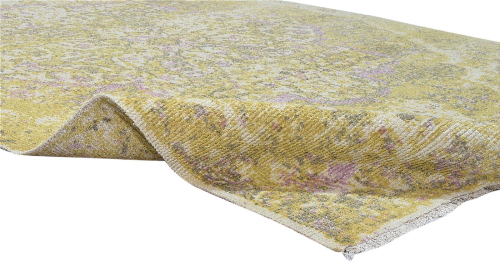 Hand Knotted Gold Wool Rug 6X9 Persian Heriz-Indian Distressed Room Size Carpet 7864082432149