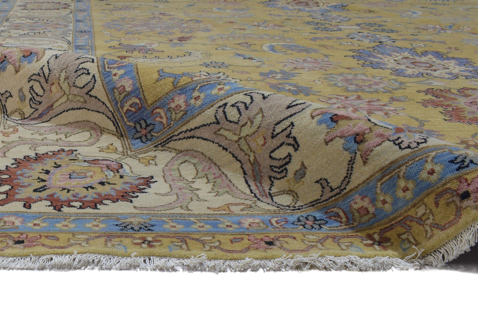 Hand Knotted Gold Wool Rug 9' X 12' Persian Kashan Oriental Extra Large Carpet 7864315904149