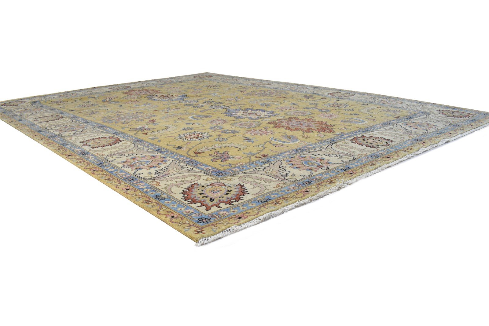 Hand Knotted Gold Wool Rug 9' X 12' Persian Kashan Oriental Extra Large Carpet 7864315904149