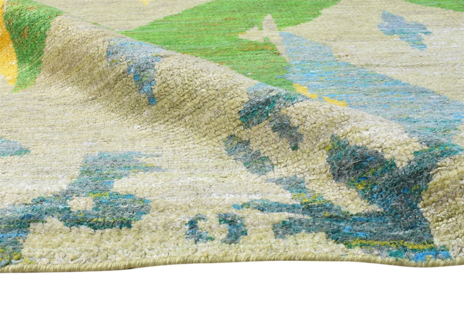 Hand Knotted Green Silk Rug 5' X 8' Modern American Abstract Room Size Carpet 7865142280341