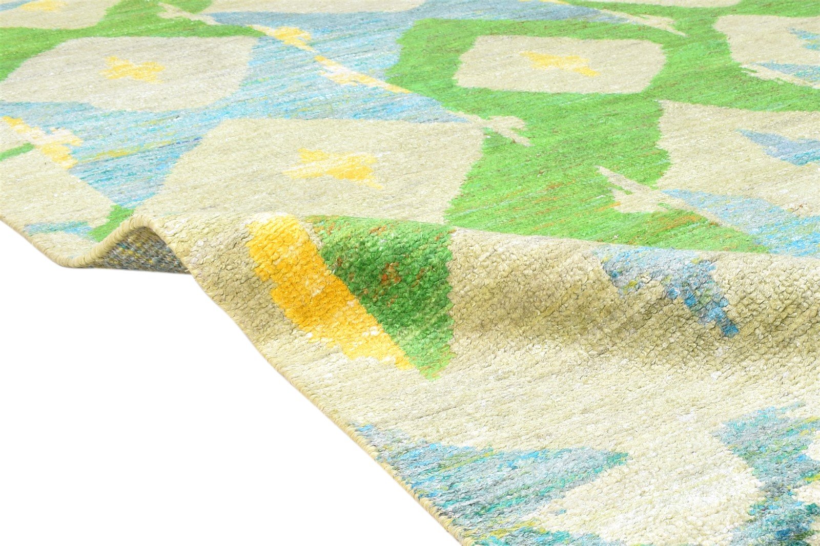 Hand Knotted Green Silk Rug 5' X 8' Modern American Abstract Room Size Carpet 7865142280341