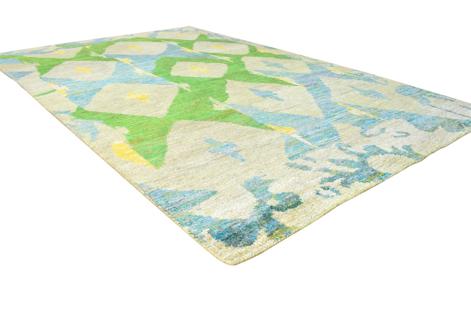 Hand Knotted Green Silk Rug 5' X 8' Modern American Abstract Room Size Carpet 7865142280341
